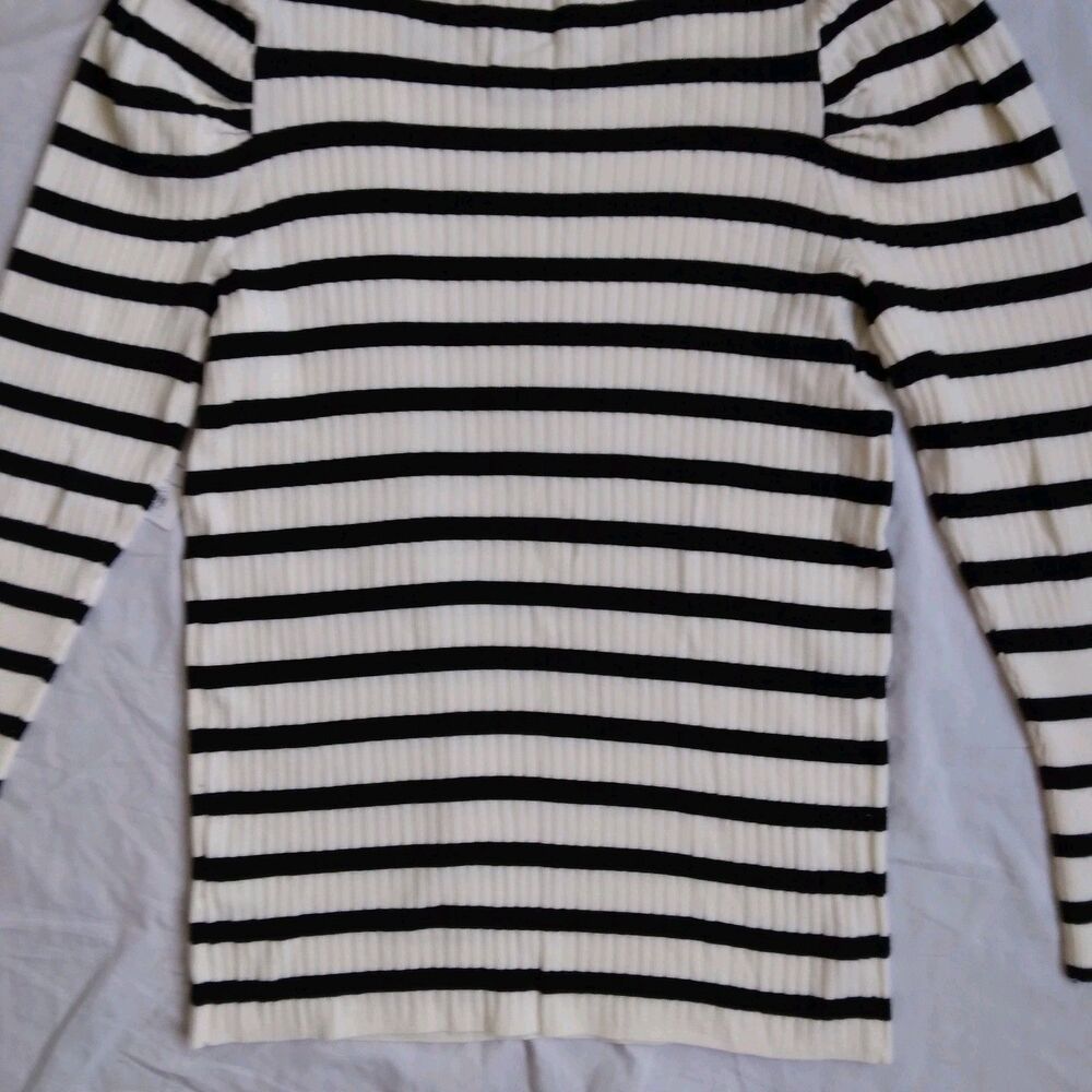 NWT Nine West Ribbed Puff Sleeve Sweater Ivory Black Stripes Long Sleeve XL - Picture 12 of 12